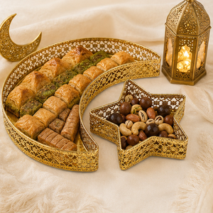 Wholesale Luxury <b>Gold</b> Metal Ramadan <b>Serving</b> <b>Tray</b> Set Crescent Moon Star Platter for Eid Mubarak Tabletop Islamic Party Supplies - Product Image 2