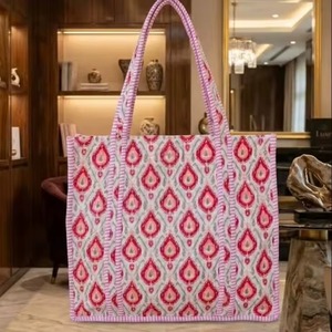 Bolsa de Mano de Algodón Estampada a Mano con Diseño Floral, Bolsa de Compras Abierta, para Viajes, Uso Diario, Todas las Temporadas - Product Image 1