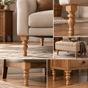 Pieds tournés en bois naturel, fabrication directe usine, avec dessus carré, pour meubles sur mesure et projets d'aménagement intérieur - Product Image 6