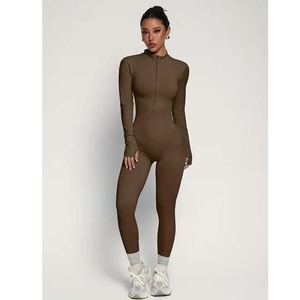 Women's High Waist Long Sleeve Solid Color Jumpsuit V-Neck Full Length Skinny Fit Tummy Control <b>Shapewear</b> Street Wear - Product Image 6