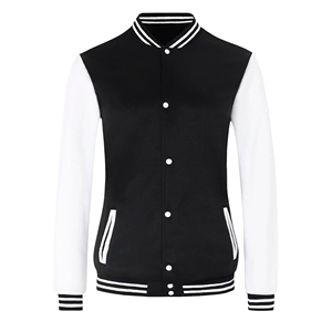 Custom OEM Mens Black White Fleece Varsity <b>Jacket</b> Blank Button Down <b>Slim</b> <b>Fit</b> High Quality Cotton Bomber Letterman Baseball Coat - Product Image 1