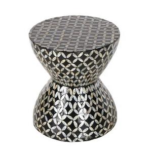 Black Quatrefoil Geometric Hourglass <b>Stools</b> Mother of Pearl Handcrafted Mosaic Small Side Table For Living Room <b>Bedroom</b> Decor - Product Image 1