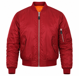 Blouson bomber rouge à manches longues avec fermeture éclair, col montant, en polyester tissé, imperméable, coupe-vent, respirant, léger, effet soie - Product Image 5