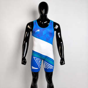 Men Blue White <b>Wrestling</b> Singlet Heat-Transfer Printed Spandex Polyester Lightweight 120g Quick Dry Adult - Product Image 2