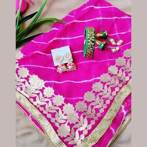 Wholesale Gotta Work Silk Dupatta 2.25 Meter Free Size With Earrings and One Bangle for Wedding Gift - Product Image 1
