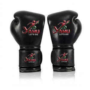 YAMU New <b>Black</b> 100% Genie <b>Leather</b> Boxing <b>Gloves</b> with Adjustable Hook and Loop Wrist Strap for Adult Women <b>Men</b> Training Gym - Product Image 6