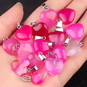 จี้หัวใจอาเกตสีชมพู – เครื่องประดับสร้อยคอพลอย DIY เงินแท้ 925 - Product Image 1