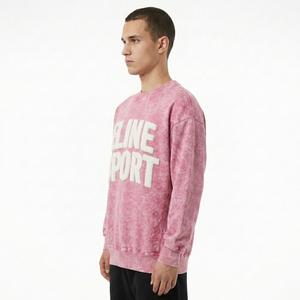 Sweat-shirt oversize délavé à l'acide, broderie 3D en relief personnalisée, molleton épais, col rond, épaules tombantes, streetwear homme - Product Image 2