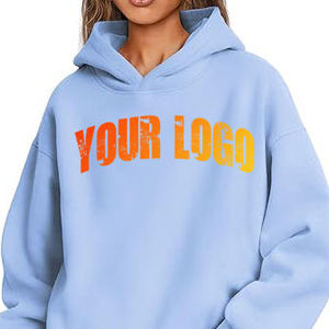 Hoodie Streetwear Oversize Femme Personnalisé Bleu Clair Épaules Tombantes 100% Coton Tricoté Respirant Manches Longues - Product Image 3
