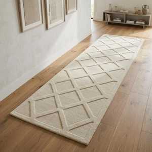 Cream Solid Color Rectangle Area Rug Tufted Low Pile Non-Slip Living Room <b>Carpet</b> Scandinavian Style Wool Material - Product Image 4