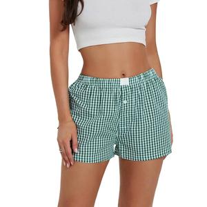 <b>Custom</b> Women Summer High Waist Elastic Waist Plaid Shorts Casual Checker <b>Boxer</b> Gym Shorts Manufacturer - Product Image 2