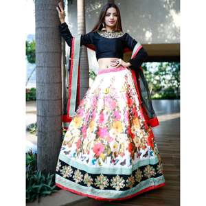 Women's Floral Printed Silk <b>Lehenga</b> Choli Set Multi Color Celebrity Style - Product Image 6