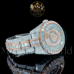 Reloj de Lujo Unisex de Cuarzo con Incrustaciones de Diamantes, Aleación de Oro Rosa, Esfera Analógica, Cristal de Zafiro, Visualización de Fecha, 41 mm, Acero Inoxidable - Product Image 2