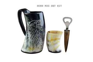 Tasse en corne naturelle de qualité supérieure, faite à la main, prix attractif, gravée loup et viking, en céramique, idéale pour les cadeaux d'affaires - Product Image 5