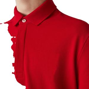 Polo de algodón elástico con logotipo bordado personalizado, camisa de ajuste Regular, color rojo, con solapa de botón oculto y Rib, 100% - Product Image 3