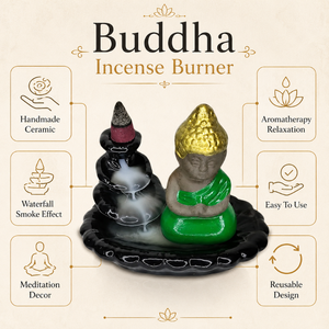 Brûleur d'encens en céramique Bouddha à refoulement d'eau, cascade de fumée, porte-cône |   Décoration d'intérieur artisanale pour la méditation et l'aromathérapie, OEM - Product Image 5