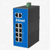 Switch PoE industriel Gigabit Hi-Net 10 ports, 8 ports PoE RJ45, 2 ports Gigabit Uplink, montage sur rail DIN, 12-57VDC, large plage de température