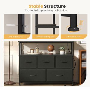 Moderno Mueble para TV de 5 Cajones para Televisores de 45 Pulgadas con Estación de Carga y 2 Estantes, Consola Multimedia para Hotel - Product Image 4