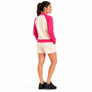 Women's 2 Piece Shorts <b>Set</b> Contrast Raglan Sleeve Bomber Jacket Solid Color Casual Winter Knitted Polyester/Cotton High Street - Product Image 4