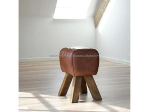 Modern Leather Pouf Stool Ottoman Footrest Handmade Leather Cushion Stool Designer Upholstered Foot Stool Metal <b>Legs</b> Home Bar - Product Image 3