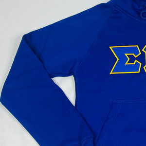 Royal Blue Pullover Hoodie Unisex Gold Letter Embroidered <b>Long</b> Sleeve Hooded <b>Sweatshirt</b> Kangaroo Pocket Casual Streetwear Fleece - Product Image 6
