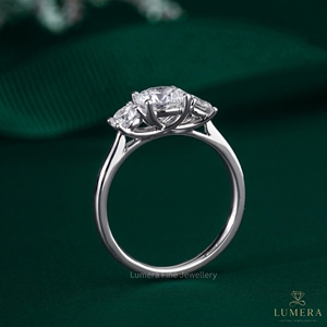 2.55CT Luxury Round Brilliant Cut Lab Grown Diamond Engagement <b>Ring</b> with Round Side Diamonds Three <b>Stone</b> Bridal Wedding <b>Ring</b> - Product Image 3