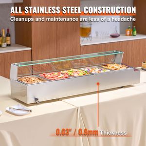 Scaldavivande Elettrico Commerciale 60QT a 5 Vasche con Coperchio in Vetro, 1500W, da Banco, in Acciaio Inossidabile, per Buffet, Bain Marie Manuale - Product Image 2