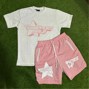 เสื้อยืดแขนสั้นคุณภาพสูงสำหรับผู้ชายและชุดกางเกงขาสั้นสตรีทแวร์ผ้าฝ้ายระบายอากาศได้ดีทนทานเหมาะสำหรับกิจกรรมกลางแจ้งในฤดูร้อนพร้อมลายพิมพ์ - Product Image 6