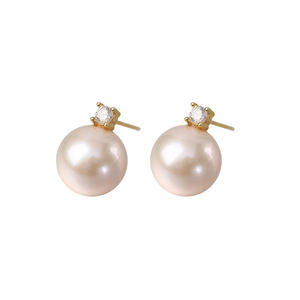 Light Luxury High-End S925 <b>Silver</b> Pure Crystal <b>Earrings</b> 10-11mm High Heels with Freshwater <b>Pearl</b> Round Design - Product Image 5