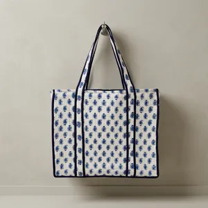 Blue White Printed <b>Canvas</b> <b>Tote</b> Bag Lady Vintage Bohemian Fashion Minimalist Style All Seasons Winter Shopping Reusable Bag - Product Image 4