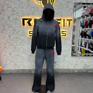 New Tracksuit Custom Made Gray Full <b>Zip</b> <b>Hooded</b> Sweatshirt Pants Set Made Pakistan Print Design Formal Winter 100% Cotton Adults - Product Image 3