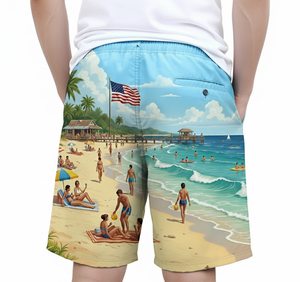 Custom Logo Women & Men Beach Shorts Polyester/Cotton Breathable Quick Dry Board Shorts <b>Drawstring</b> Closure - Product Image 3