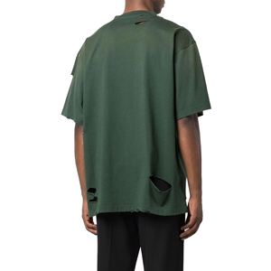 เสื้อยืดโอเวอร์ไซส์แขนสั้นผู้ชายสไตล์ฮิปฮอปผ้าฝ้าย 100% ซักแบบวินเทจสองชั้น ทรงหลวม ดีไซน์ขาดๆ แบบเรียบง่าย เป็นมิตรกับสิ่งแวดล้อม - Product Image 6