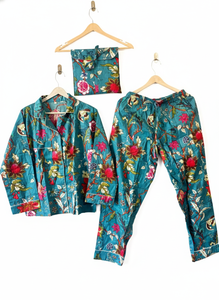 Ensemble de pyjama en coton imprimé à rayures verticales florales pour femmes, manches longues, fait main, séchage rapide, vêtements de détente élégants pour l'été et le printemps - Product Image 5