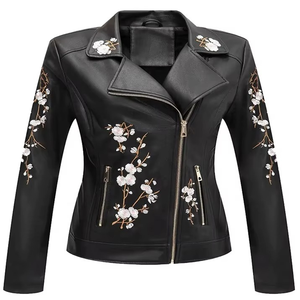 <b>Sheepskin</b> Design Genuine Leather Windproof Breathable Heated Embroidered Women Leather <b>Jacket</b> Customize Embroidery - Product Image 6
