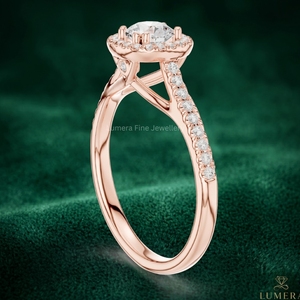 Anillo de Compromiso con Halo de Diamantes Cultivados en Laboratorio, Certificados por IGI, en Oro Rosa de 9KT, 10KT, 14KT y 18KT, con Moissanita, Personalizado para Mujer - Product Image 4