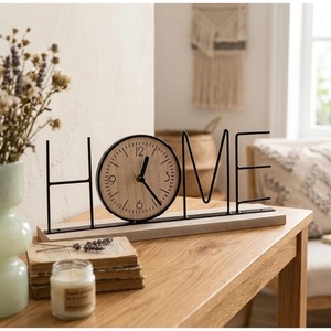 Horloge de bureau en forme de cœur, cadran en métal et en bois, mouvement à quartz, fonctionne à piles, design minimaliste - Product Image 4