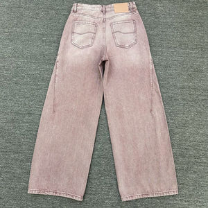 Jean baggy streetwear en denim 100 % coton de haute qualité 14 oz pour homme, coupe droite respirante, bleu clair délavé à l'acide, style hip-hop - Product Image 4