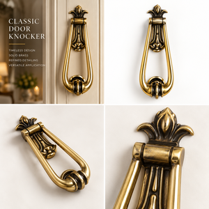 Battant de porte décoratif style fleur de lys antique doré, en laiton vintage, pour entrée - Product Image 5