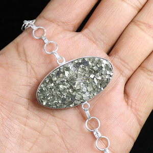 Pulsera de eslabones grandes ovalados de plata de ley 925 chapada en plata con piedra de pirita natural opaca, hecha a mano, al por mayor - Product Image 4