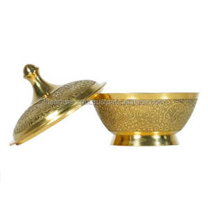 ชามทองเหลืองขัดเงาพร้อมฝาปิดดีไซน์คลาสสิกสำหรับงานปาร์ตี้ตกแต่งบ้านด้วยงานฝีมือช่างฝีมือ - Product Image 2