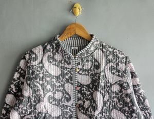 Quilted <b>Jacket</b> Women's <b>Mandarin</b> <b>Collar</b> Paisley Print Three Quarter Sleeve Cotton Autumn Style XL gift for her - Product Image 2