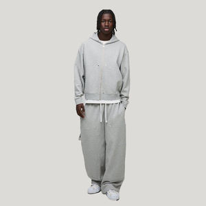 Ensemble de survêtement d'hiver coupe-vent en molleton 100 % coton pour homme, style streetwear personnalisé, avec sweat à capuche intégral uni - Product Image 6