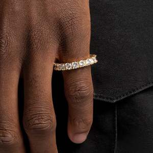 Yellow Gold Moissanite Eternity <b>Ring</b> Round Brilliant Cut Claw Setting Classic Wedding Band Women's - Product Image 2