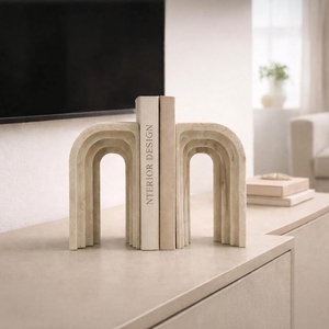 IE Elegant design Stone-Inspired Composite Bookends Arch bookends heavy <b>books</b> holder stone <b>book</b> ends beige marble bookends - Product Image 3