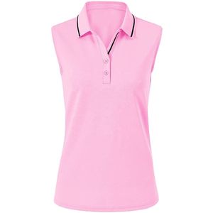 Index Women's Sleeveless <b>Polo</b> <b>Shirt</b> Solid <b>Pink</b> Breathable Woven Sport Top Casual Fit Regular Length - Product Image 6