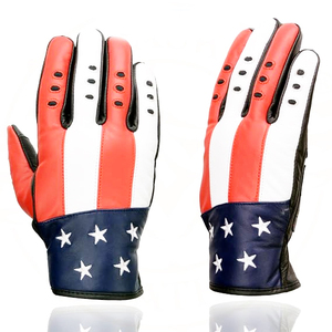 Samroz Sports Men's Black Leather i-<b>Touch</b> <b>Screen</b> Compatible Motorcycle Hand <b>Gloves</b> w/Stars - Product Image 3
