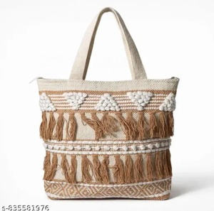 Bohemian Cotton <b>Tote</b> <b>Bag</b> <b>With</b> Tassel Geometric Pattern <b>Zip</b> Closure Women's Beach Handbag Casual Large Capacity Ready to ship - Product Image 2