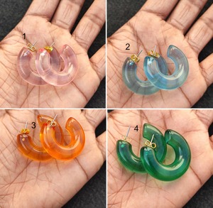 Fashion Resin Hoop Earrings Solid Color Transparent Acrylic <b>Studs</b> For Women Jewelry Gift Set 4 Colors Available - Product Image 1