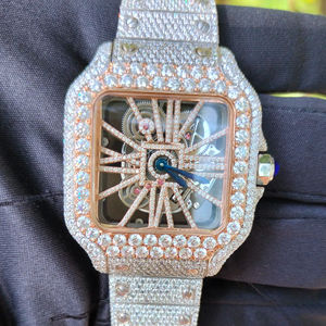 Iced Out <b>Skeleton</b> <b>Watch</b> Two Tone Rose Gold Square <b>Automatic</b> Mechanical Bust Down Luxury Hip Hop Men Bling Moissanite <b>Watch</b> - Product Image 1
